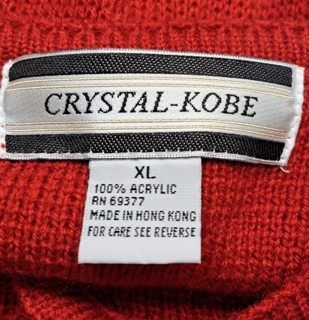 COPY - Vintage Crystal Kobe Red Knit Cardigan With Embroidered Flowers Size XL